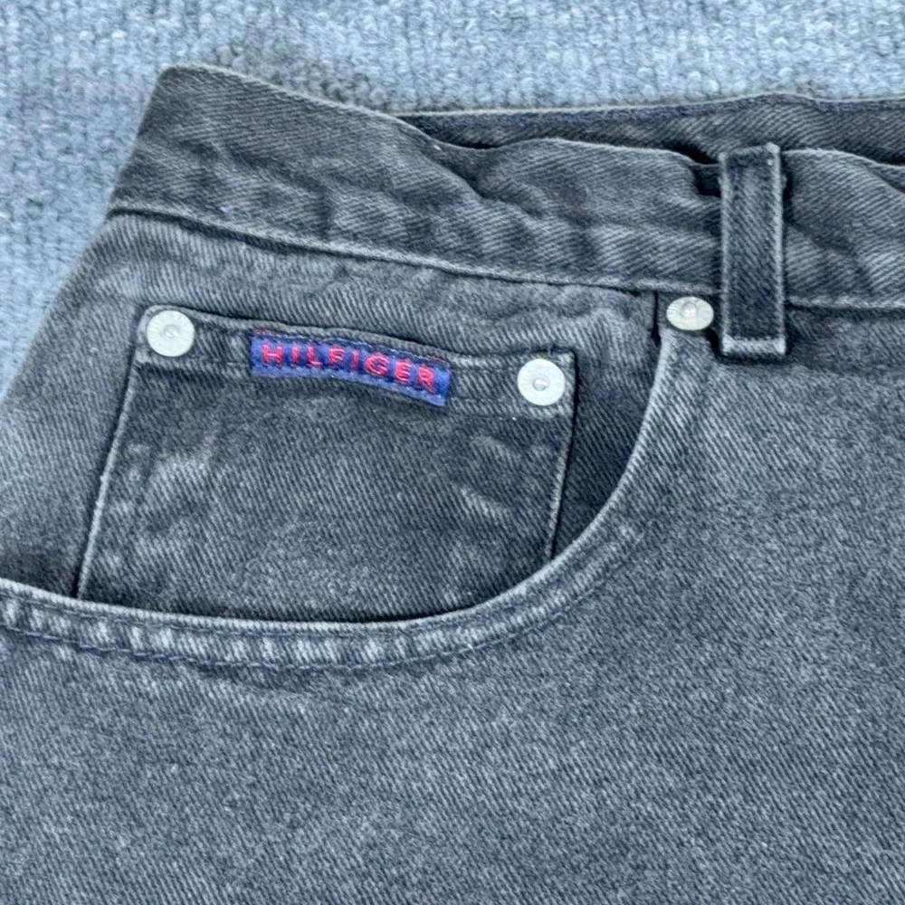 Tommy Hilfiger Vintage Mens Jeans Faded Black Straight Leg Flag Logo Denim 36x34